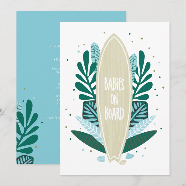 Aqua Baby à bord Twins Baby shower Invitation (Devant / Derrière)