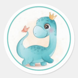 Aqua Baby Dinosaur  Classic Round Sticker