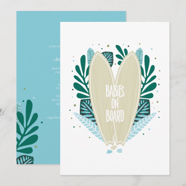 Aqua Baby On Board Twins Baby Shower Invitation (Front/Back)