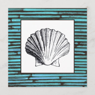 Aqua Bamboo Sea Shell Wedding Invitation