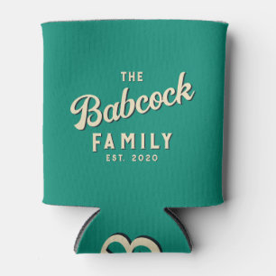 Aqua Beach Breeze Retro Family Name & Year Can Cooler