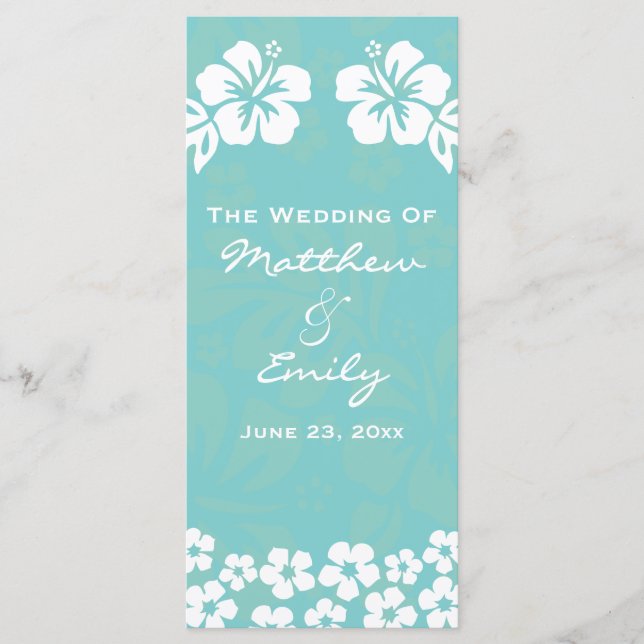 Aqua Beach Flowers Wedding Program (Front)