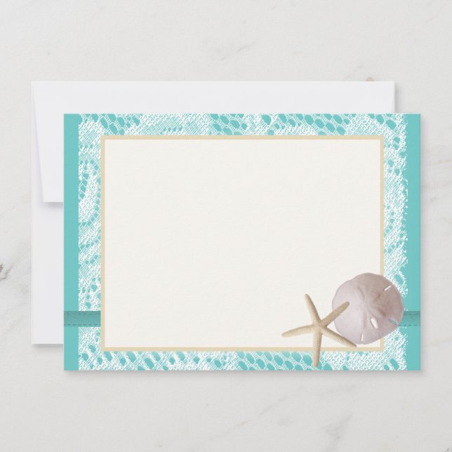 Aqua Beach Lace Sand Dollar Thank You Card (Front)