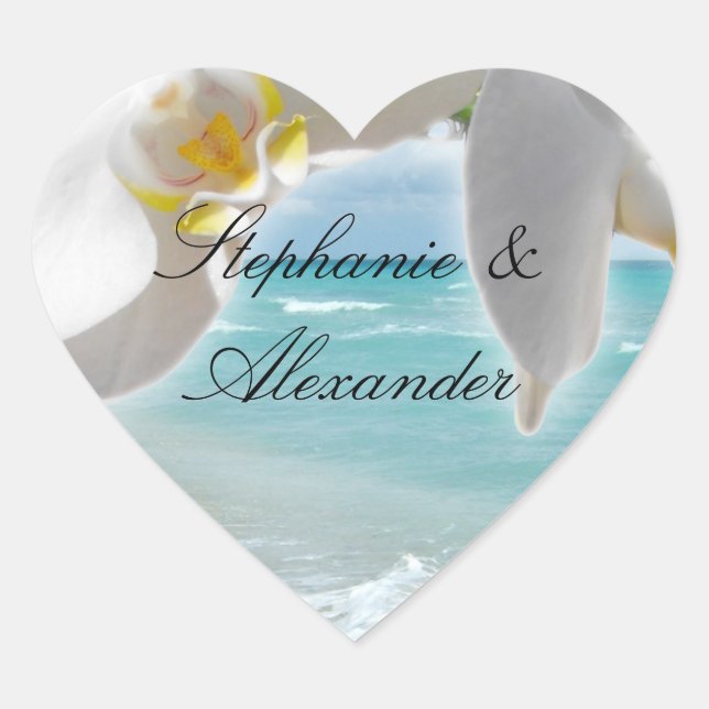 Aqua Beach Orchid Heart Sticker (Front)