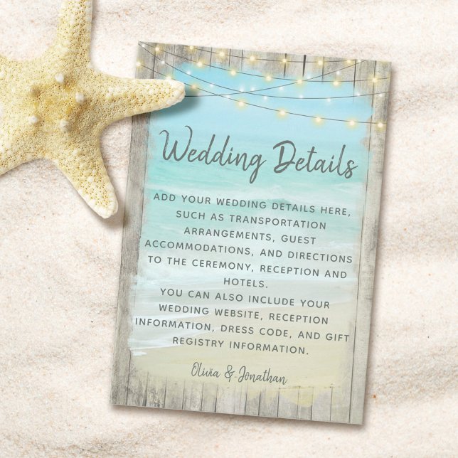 Aqua Beach String Lights Rustic Wedding Details Enclosure Card (Creator Uploaded)