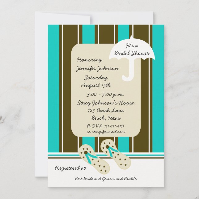 Aqua Beach Theme Bridal Shower Invitation (Front)