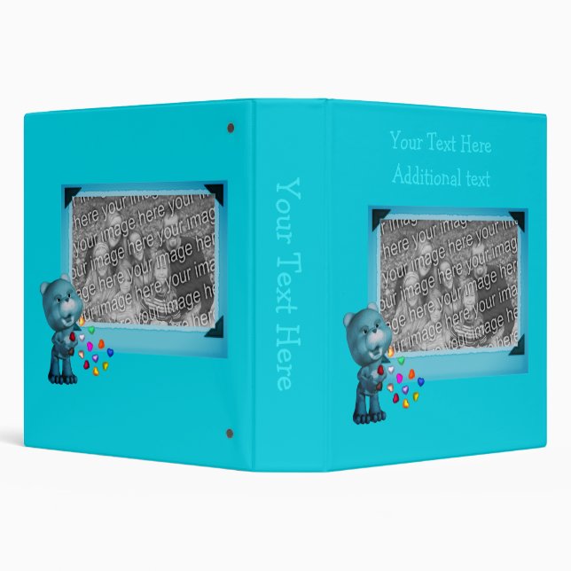 Aqua Bear And Hearts Personalized Photo  Binder (Background)