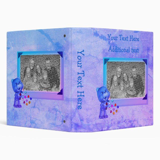 Aqua Bear And Hearts Personalized Your Photo  Binder (Background)