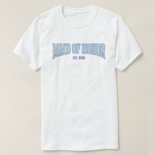Aqua + Beige Stripe Navy MAID OF HONOR  T-Shirt