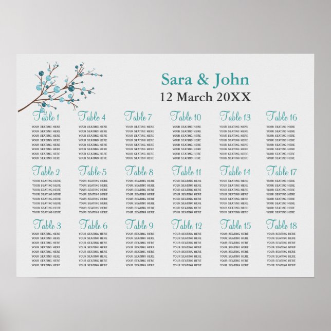 aqua berries winter wedding Seating Chart (Front)