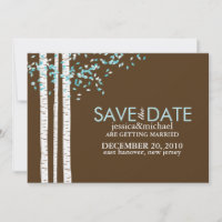 Aqua Birch Trees Wedding Save the Date