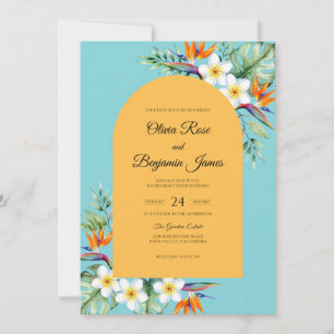 Aqua Bird Of Paradise Soft Eucalyptus Wedding Invitation