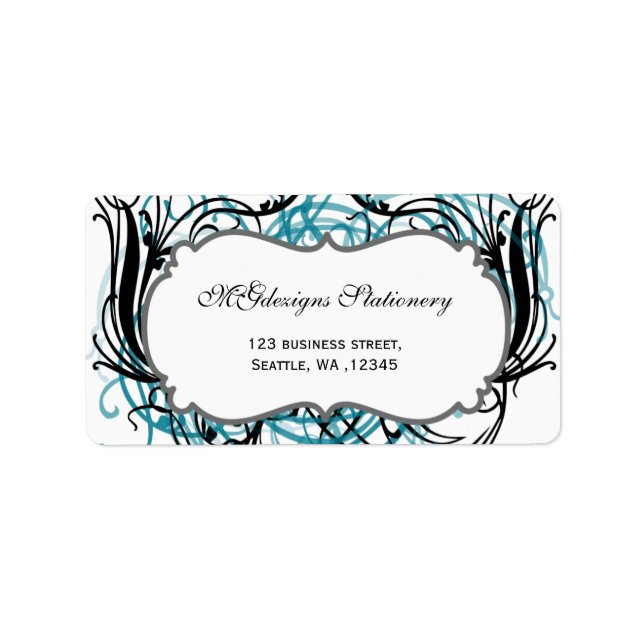 aqua, black and white Chic Business address labels (Front)
