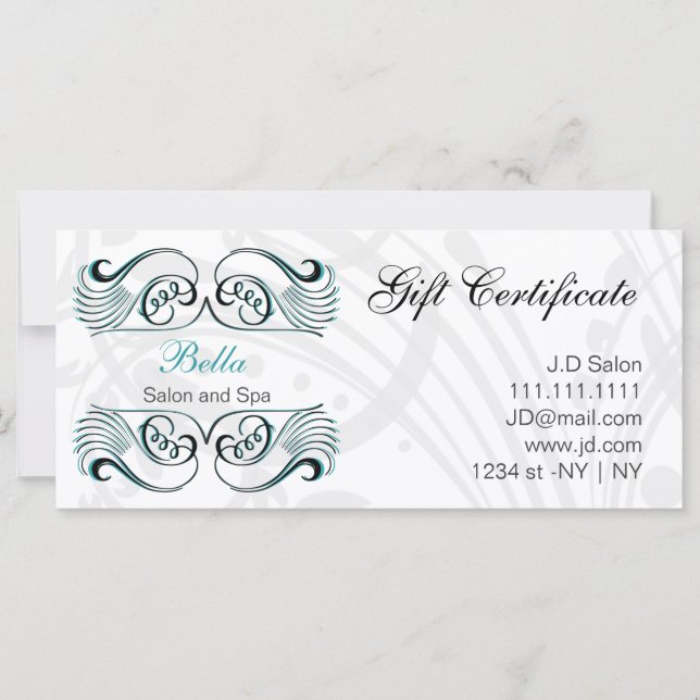 aqua ,black and white Chic Gift Certificates (Front)