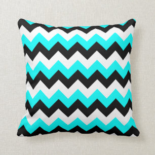 Aqua Black and White Zigzag Throw Pillow