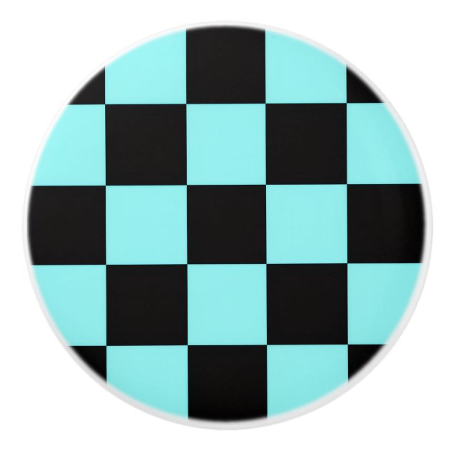 Aqua & Black Checkerboard Ceramic Pull (Front)