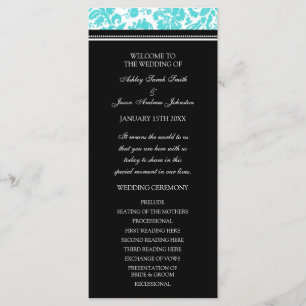 Aqua Black Damask Wedding Program