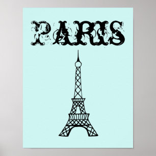 Aqua Black Eiffel Tower Wall Art Poster Print