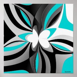 Aqua Black Grey Abstract Poster