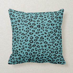 Aqua Black Leopard Print Throw Pillow