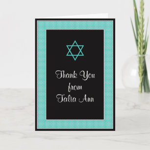 Aqua Black Mini Polka Dot Bat Mitzvah Thank You Card