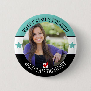 Aqua & Black School Election Student Body Vote 2 Inch Round Button