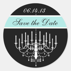 Aqua Black/White Chandelier Save the Date Stickers