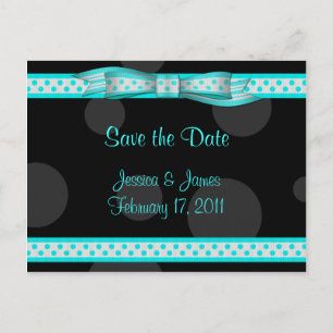 Aqua Black White Polka Dot Save the Date Postcard