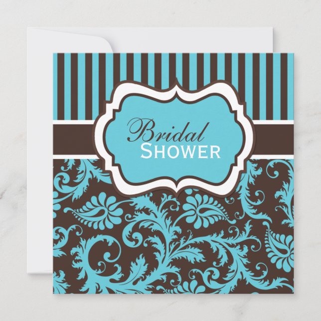 Aqua, blanc, invitation Brown de Fête de la mariée (Devant)