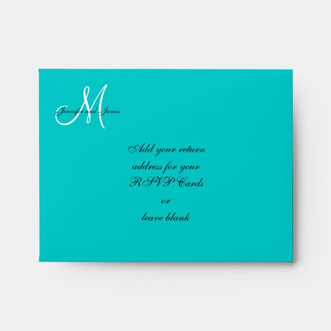 Aqua Blanc Monogramme Mariage RSVP Enveloppe (Devant)