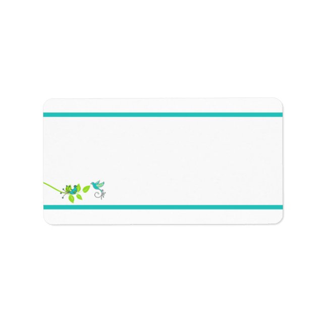 Aqua Blanc Vert Floral Oiseaux Blank Étiquette de  (Devant)