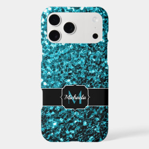Aqua bleu brillant faux paillettes scintille Monog