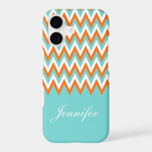 Aqua bleu personnalisé blanc orange chevron