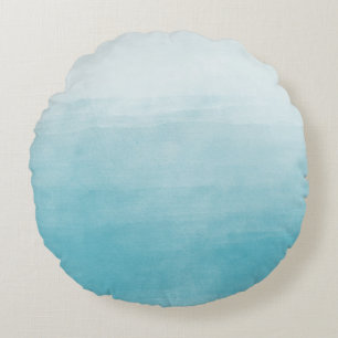 Aqua Bliss Watercolor Ombre Round Pillow