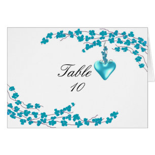 Aqua Blossom and Heart Table Seating Number