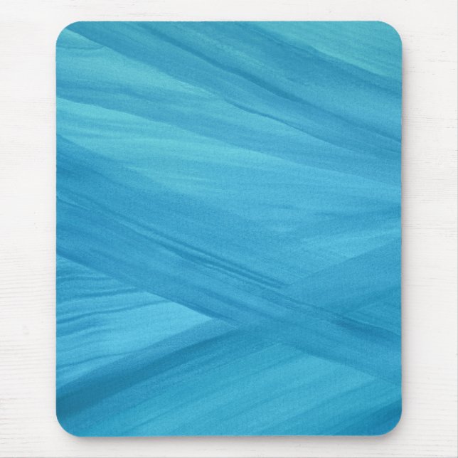 Aqua Blue Abstract Lines Brushstrokes Pattern Mouse Pad (Front)