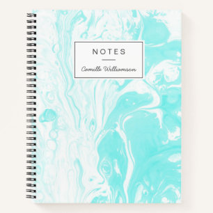 Aqua Blue Abstract Marble Personalized  Notebook