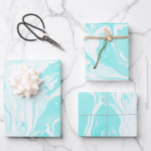 Aqua Blue Abstract Marble  Wrapping Paper Sheet