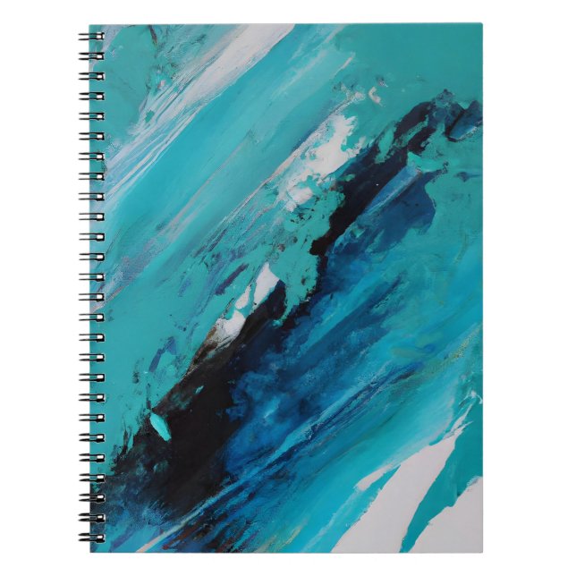 Aqua Blue Abstract Ocean Energy Notebook (Front)