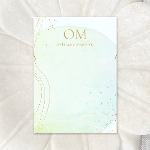 Aqua Blue Abstract Watercolor Necklace Business Card