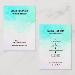 Aqua Blue Abstract Watercolor Stud Earring Business Card