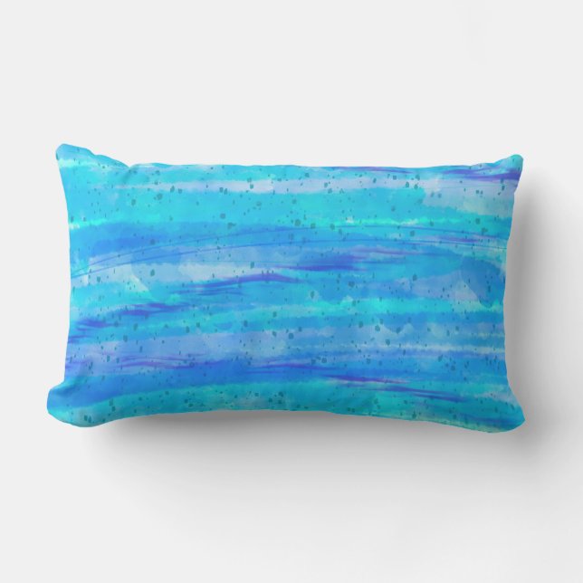 Aqua Blue Abstract Waves   Outdoor Lumbar Pillow (Front)