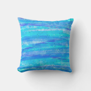 Aqua Blue Abstract Waves   Outdoor Pillow