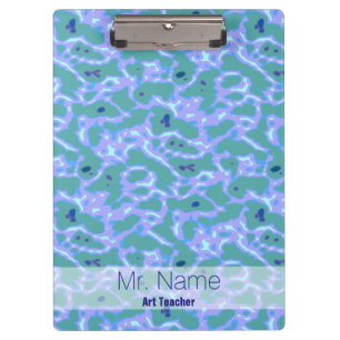 Aqua Blue Abstract with Name Clipboard