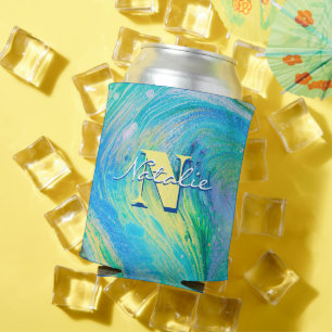 Aqua Blue Acrylic Flow Art Can Cooler