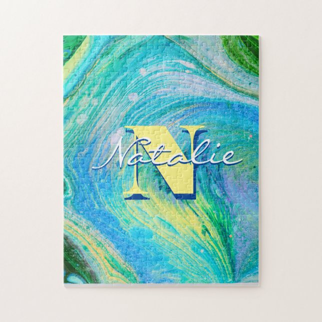 Aqua Blue Acrylic Flow Art Jigsaw Puzzle (Vertical)