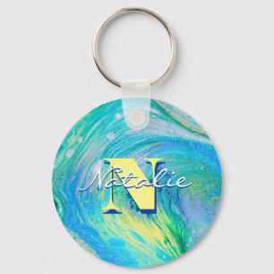 Aqua Blue Acrylic Flow Art Keychain