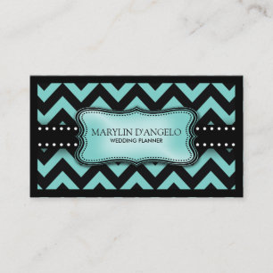 Aqua Blue and Black Chevron Wedding Planner Business Card