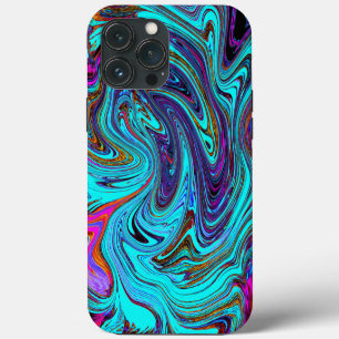 Aqua Blue and Black Groovy Abstract Retro Art iPhone 13 Pro Max Case