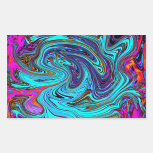 Aqua Blue and Black Groovy Abstract Retro Art Sticker